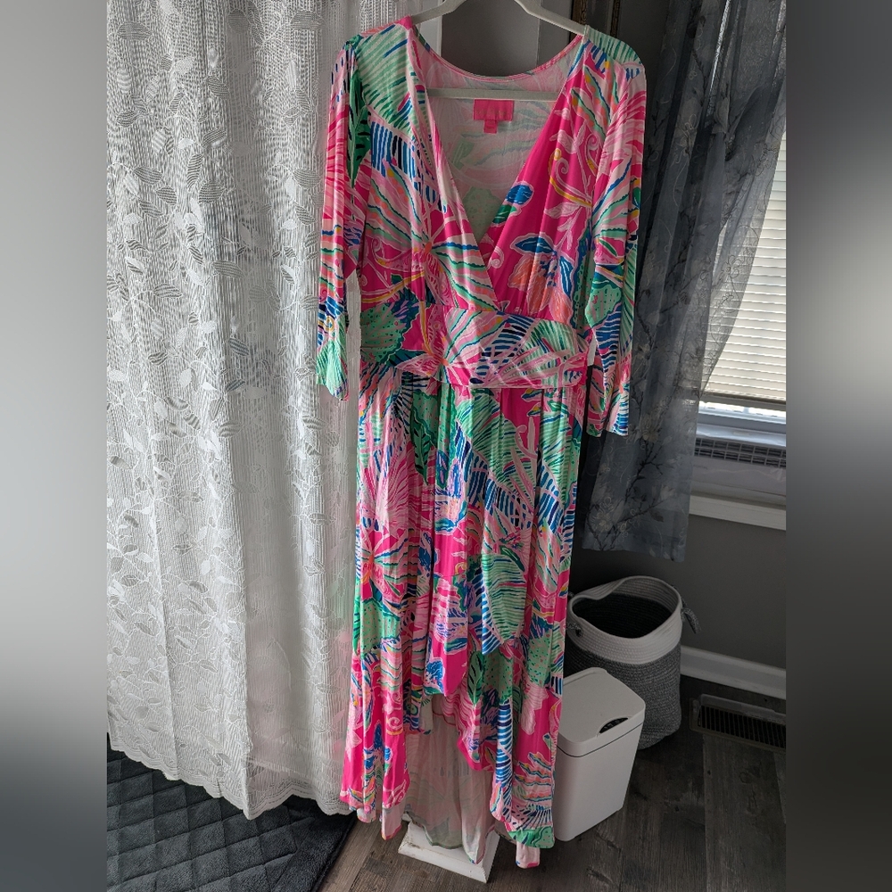 Lilly Pulitzer Pink Multi Tropical High-Low Montague Maxi - Picture 2 of 8